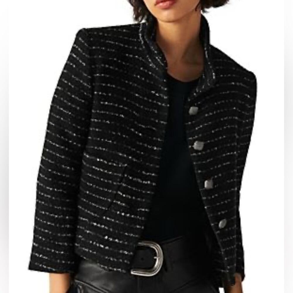 ba&sh Lady Jacket Lago Tweed Wool Blend in Noir Size 0 / XS
